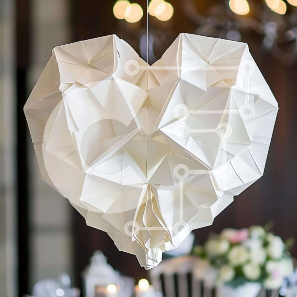 Intra Συλλεκτικό Ξύλινο Παζλ Plywood  4mm - Λευκή διακόσμηση Origami σε σχήμα καρδιάς στην τραπεζαρία Σε Ξύλινο Κουτί - Διαστάσεις Puzzle: 10x10 cm – 25 κομμάτια