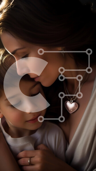 Intra Συλλεκτικό Ξύλινο Παζλ Plywood  4mm - Μητέρα και παιδί αγκαλιά με μενταγιόν σε σχήμα καρδιάς Σε Ξύλινο Κουτί - Διαστάσεις Puzzle: 10x10 cm – 25 κομμάτια