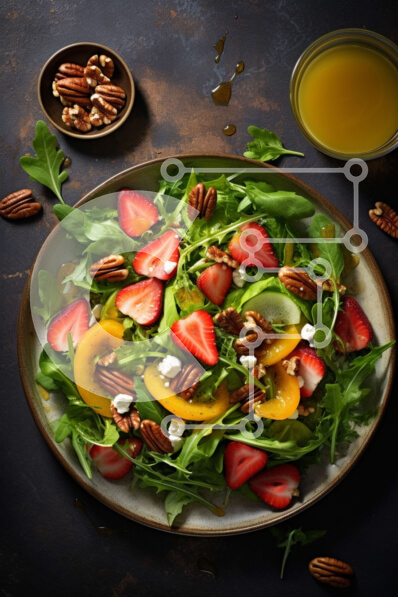 Σετ των 2 Intra Συλλεκτικό Ξύλινο Παζλ Plywood  4mm - Πολύχρωμη σαλάτα με φράουλες, πεκάν και πράσινα φυλλώδη λαχανικά Σε Ξύλινο Κουτί - Διαστάσεις: 10x10 cm – 25 κομμάτια