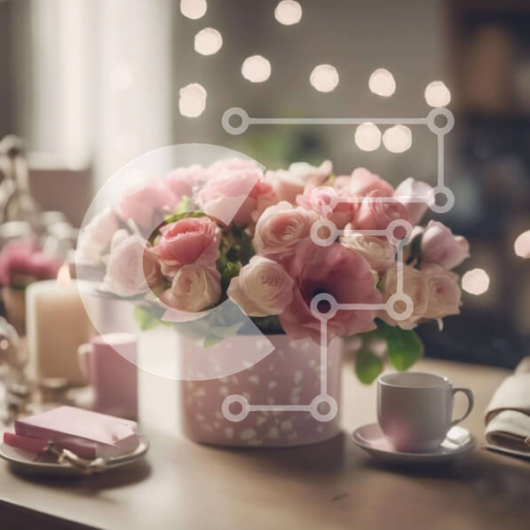 Intra Συλλεκτικό Ξύλινο Παζλ Plywood  4mm - Ρομαντικό σκηνικό τραπεζαρίας με ροζ τριαντάφυλλα και κεριά Σε Ξύλινο Κουτί - Διαστάσεις Puzzle: 10x10 cm – 25 κομμάτια