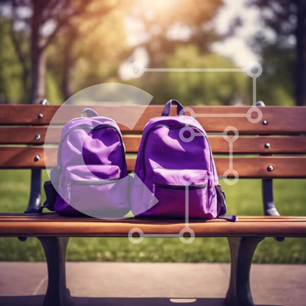 Intra Συλλεκτικό Ξύλινο Παζλ Plywood  4mm - Δύο μωβ σακίδια πλάτης στο πάρκο Σε Ξύλινο Κουτί - Διαστάσεις Puzzle: 10x10 cm – 25 κομμάτια