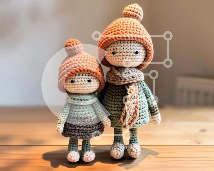 Intra Συλλεκτικό Ξύλινο Παζλ Plywood  4mm - Χειροποίητες κροσέ κούκλες με πλεκτά καπέλα και κασκόλ Σε Ξύλινο Κουτί - Διαστάσεις: 10x10 cm – 25 κομμάτια