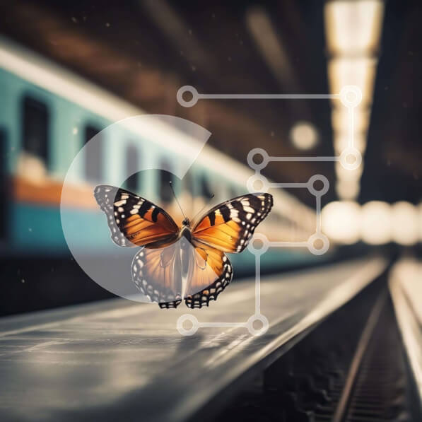 Intra Συλλεκτικό Ξύλινο Παζλ Plywood  4mm - Πεταλούδα στο σταθμό του υπόγειου τρένου Σε Ξύλινο Κουτί - Διαστάσεις: 10x10 cm – 25 κομμάτια