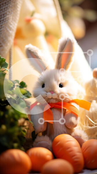 Intra Συλλεκτικό Ξύλινο Παζλ Plywood  4mm - Πασχαλινό λαγουδάκι με πορτοκαλί αυγά και κορδέλα Σε Ξύλινο Κουτί - Διαστάσεις: 10x10 cm – 25 κομμάτια