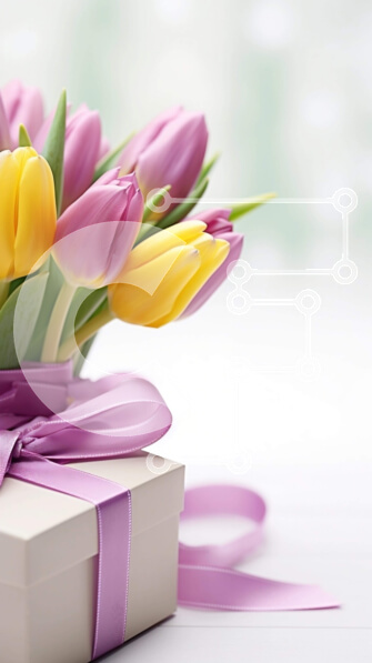 Intra Συλλεκτικό Ξύλινο Παζλ Plywood  4mm - Λευκό κουτί δώρου με πολύχρωμες τουλίπες μέσα Σε Ξύλινο Κουτί - Διαστάσεις: 10x10 cm – 25 κομμάτια