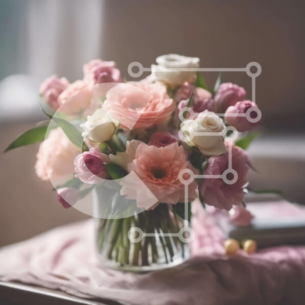 Σετ των 2 Intra Συλλεκτικό Ξύλινο Παζλ Plywood  4mm - Γυάλινο βάζο με ροζ και λευκά λουλούδια σε ανοιχτό παράθυρο Σε Ξύλινο Κουτί - Διαστάσεις: 10x10 cm – 25 κομμάτια