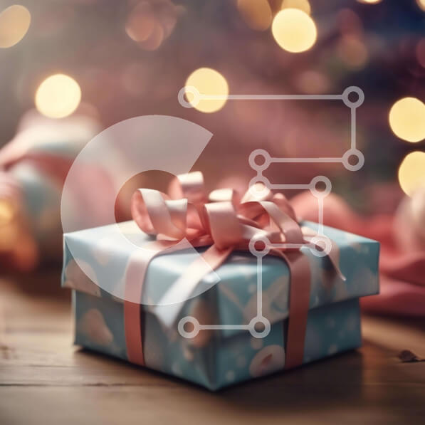 Intra Συλλεκτικό Ξύλινο Παζλ Plywood  4mm - Μπλε κουτί δώρου σε ξύλινο τραπέζι με ροζ κορδέλα Σε Ξύλινο Κουτί - Διαστάσεις: 10x10 cm – 25 κομμάτια