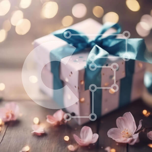 Intra Συλλεκτικό Ξύλινο Παζλ Plywood  4mm - Κουτί δώρου με μπλε κορδέλα και ροζ άνθη Σε Ξύλινο Κουτί - Διαστάσεις: 10x10 cm – 25 κομμάτια