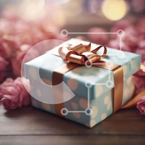 Intra Συλλεκτικό Ξύλινο Παζλ Plywood  4mm - Μπλε και λευκό κουτί δώρου σε ροζ λουλούδια Σε Ξύλινο Κουτί - Διαστάσεις Puzzle: 10x10 cm – 25 κομμάτια