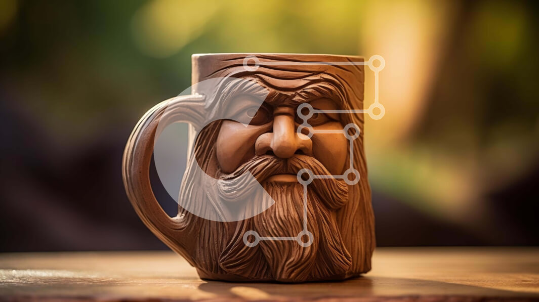 Intra Συλλεκτικό Ξύλινο Παζλ Plywood  4mm - Κούπα καφέ με περίτεχνα σκαλιστό γενειοφόρο πρόσωπο Σε Ξύλινο Κουτί - Διαστάσεις: 10x10 cm – 25 κομμάτια