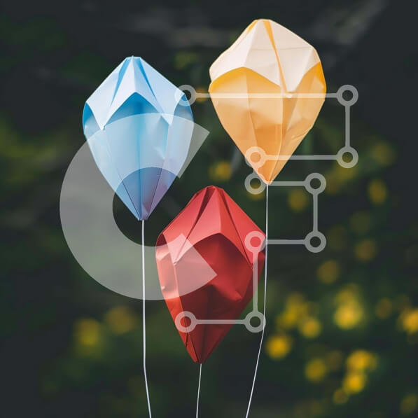 Intra Συλλεκτικό Ξύλινο Παζλ Plywood  4mm - Πολύχρωμα χάρτινα μπαλόνια Origami Σε Ξύλινο Κουτί - Διαστάσεις Puzzle: 10x10 cm – 25 κομμάτια