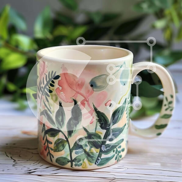 Intra Συλλεκτικό Ξύλινο Παζλ Plywood  4mm - Κούπα καφέ με λουλουδάτο μοτίβο σε ξύλινο τραπέζι Σε Ξύλινο Κουτί - Διαστάσεις: 10x10 cm – 25 κομμάτια