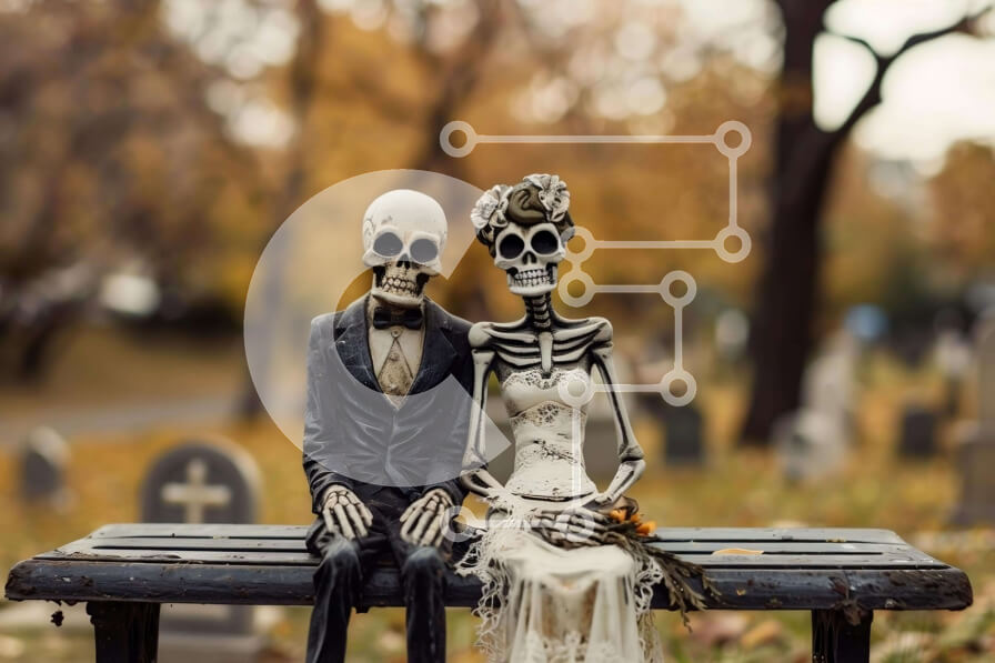 Intra Συλλεκτικό Ξύλινο Παζλ Plywood  4mm - Ειδώλια σκελετών στον πάγκο του νεκροταφείου Σε Ξύλινο Κουτί - Διαστάσεις Puzzle: 10x10 cm – 25 κομμάτια