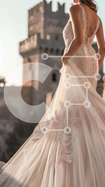 Intra Συλλεκτικό Ξύλινο Παζλ Plywood  4mm - Κομψή γυναίκα με νυφικό στο Κάστρο Σε Ξύλινο Κουτί - Διαστάσεις Puzzle: 10x10 cm – 25 κομμάτια