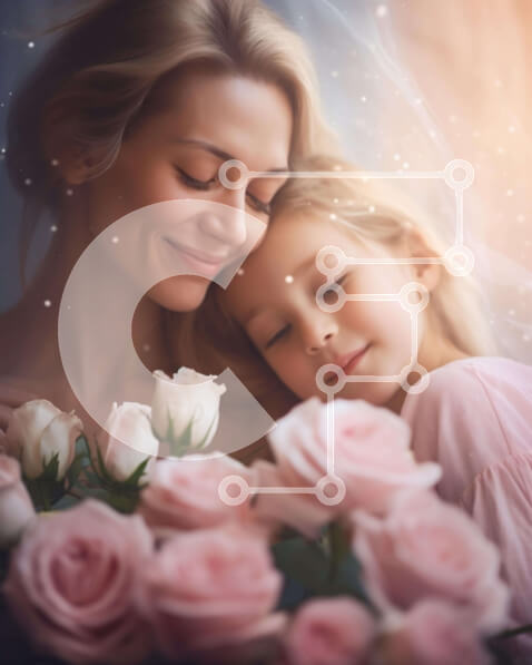 Intra Συλλεκτικό Ξύλινο Παζλ Plywood  4mm - Μητέρα και κόρη αγκαλιάζονται με ροζ τριαντάφυλλα στο φόντο Σε Ξύλινο Κουτί - Διαστάσεις Puzzle: 10x10 cm – 25 κομμάτια