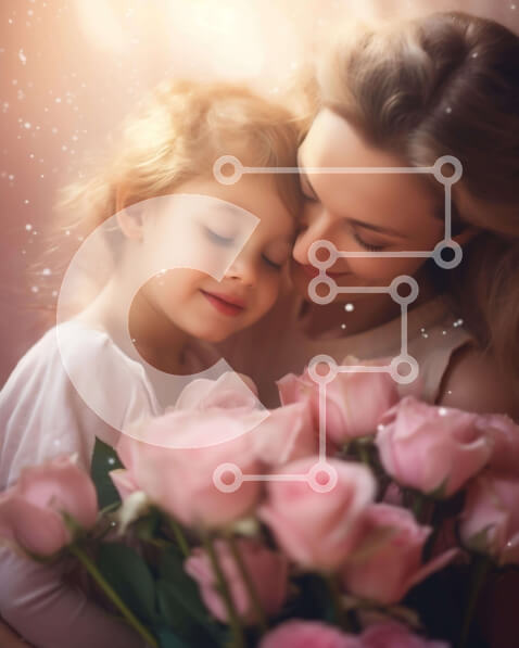 Intra Συλλεκτικό Ξύλινο Παζλ Plywood  4mm - Μητέρα και κόρη με ροζ τριαντάφυλλα και πεταλούδες Σε Ξύλινο Κουτί - Διαστάσεις Puzzle: 10x10 cm – 25 κομμάτια