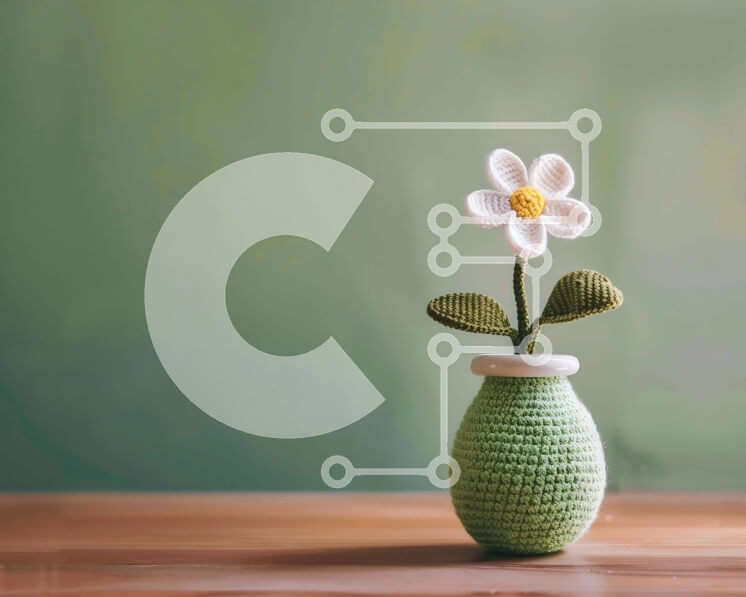 Intra Συλλεκτικό Ξύλινο Παζλ Plywood  4mm - Πράσινο κροσέ βάζο με λευκές μαργαρίτες Σε Ξύλινο Κουτί - Διαστάσεις: 10x10 cm – 25 κομμάτια