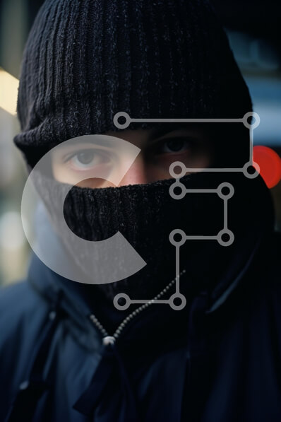 Intra Συλλεκτικό Ξύλινο Παζλ Plywood  4mm - Mysterious Man in Black Hoodie και Balaclava Σε Ξύλινο Κουτί - Διαστάσεις Puzzle: 10x10 cm – 25 κομμάτια