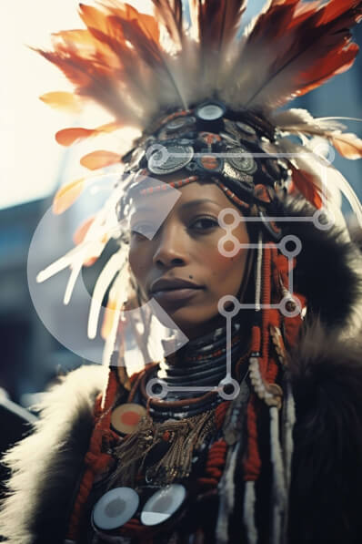 Intra Συλλεκτικό Ξύλινο Παζλ Plywood  4mm - Γυναίκα με παραδοσιακή ιθαγενή αμερικανική ενδυμασία Σε Ξύλινο Κουτί - Διαστάσεις Puzzle: 10x10 cm – 25 κομμάτια