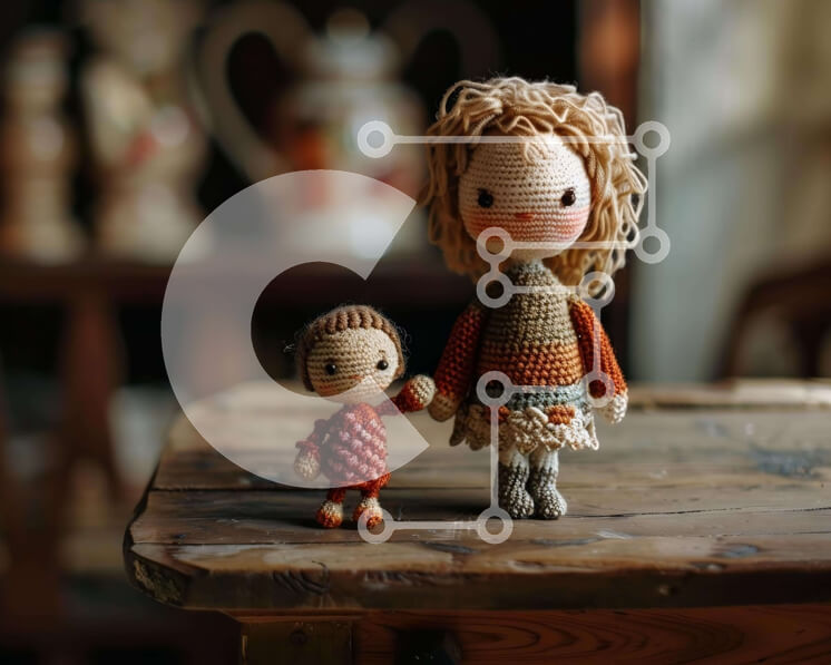 Intra Συλλεκτικό Ξύλινο Παζλ Plywood  4mm - Κροσέ κούκλες σε ξύλινο τραπέζι Σε Ξύλινο Κουτί - Διαστάσεις Puzzle: 10x10 cm – 25 κομμάτια