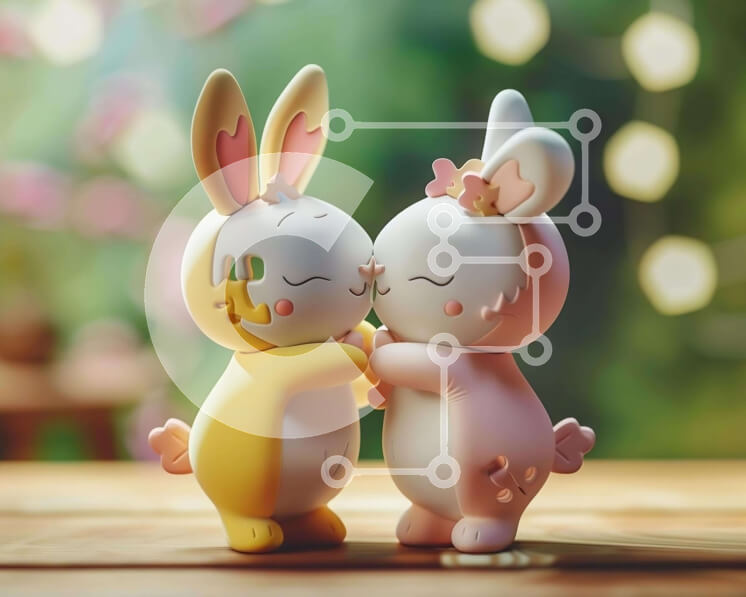 Intra Συλλεκτικό Ξύλινο Παζλ Plywood  4mm - Κουνελάκια ειδώλια που φιλιούνται σε ξύλινο τραπέζι Σε Ξύλινο Κουτί - Διαστάσεις: 10x10 cm – 25 κομμάτια