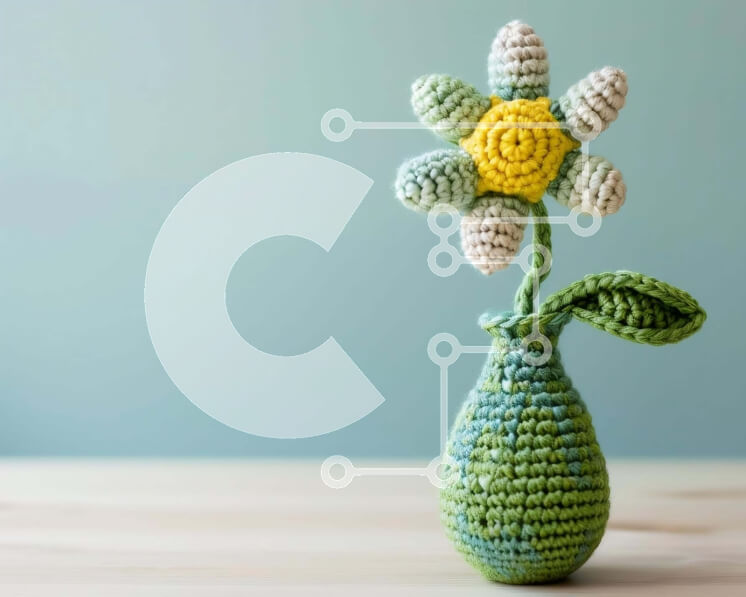 Σετ των 2 Intra Συλλεκτικό Ξύλινο Παζλ Plywood  4mm - Κροσέ λουλούδι σε βάζο Σε Ξύλινο Κουτί - Διαστάσεις: 10x10 cm – 25 κομμάτια