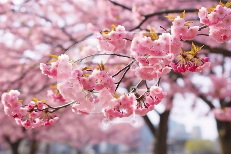 Intra Συλλεκτικό Ξύλινο Παζλ Plywood  4mm - Ροζ άνθη κερασιάς στο πάρκο Σε Ξύλινο Κουτί - Διαστάσεις: 10x10 cm – 25 κομμάτια