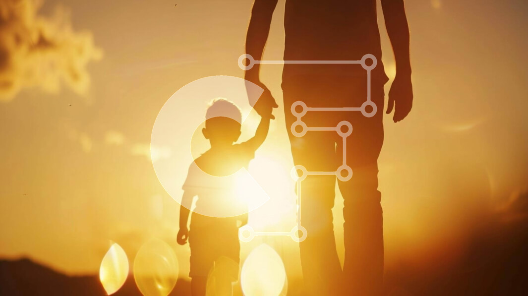 Intra Συλλεκτικό Ξύλινο Παζλ Plywood  4mm - Σιλουέτα του άνδρα και του παιδιού μπροστά από το ηλιοβασίλεμα Σε Ξύλινο Κουτί - Διαστάσεις Puzzle: 10x10 cm – 25 κομμάτια