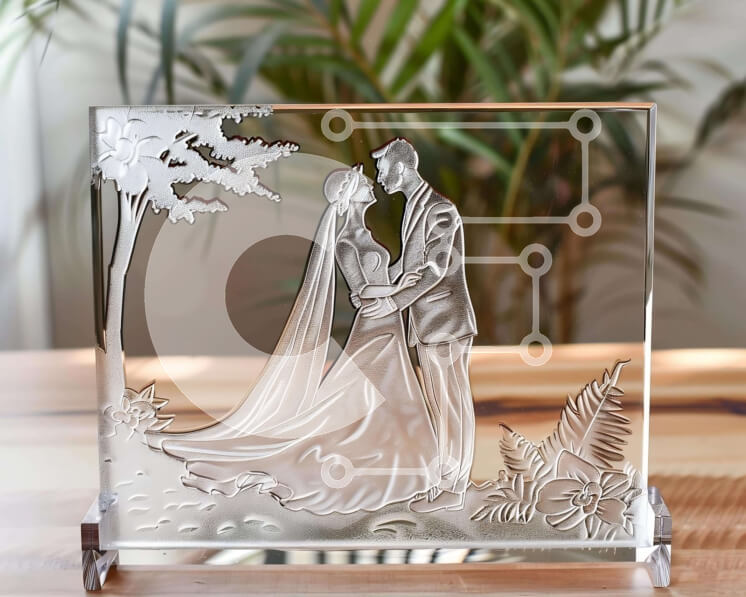 Intra Συλλεκτικό Ξύλινο Παζλ Plywood  4mm - Γυάλινο γλυπτό του ζεύγους που φιλιέται στο δάσος Σε Ξύλινο Κουτί - Διαστάσεις: 10x10 cm – 25 κομμάτια