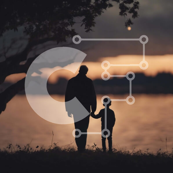 Intra Συλλεκτικό Ξύλινο Παζλ Plywood  4mm - Άνδρας και παιδί που περπατούν στο ηλιοβασίλεμα Σε Ξύλινο Κουτί - Διαστάσεις Puzzle: 10x10 cm – 25 κομμάτια