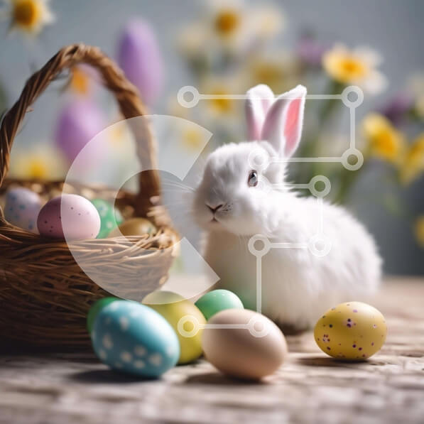 Intra Συλλεκτικό Ξύλινο Παζλ Plywood  4mm - Λευκό λαγουδάκι και Πασχαλινό καλάθι με πολύχρωμα αυγά Σε Ξύλινο Κουτί - Διαστάσεις Puzzle: 10x10 cm – 25 κομμάτια