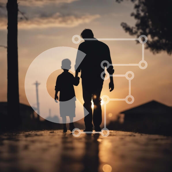 Intra Συλλεκτικό Ξύλινο Παζλ Plywood  4mm - Πατέρας και γιος που περπατούν στο ηλιοβασίλεμα Σε Ξύλινο Κουτί - Διαστάσεις Puzzle: 10x10 cm – 25 κομμάτια