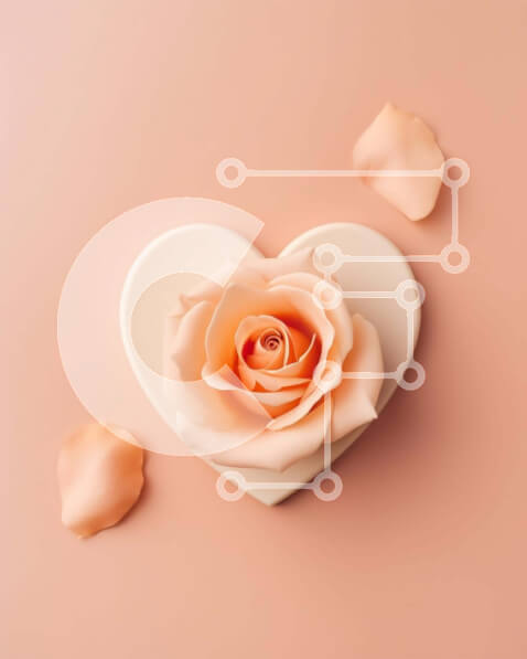 Intra Συλλεκτικό Ξύλινο Παζλ Plywood  4mm - Ροζ τριαντάφυλλο σε σχήμα καρδιάς σε φόντο ροδάκινου Σε Ξύλινο Κουτί - Διαστάσεις Puzzle: 10x10 cm – 25 κομμάτια