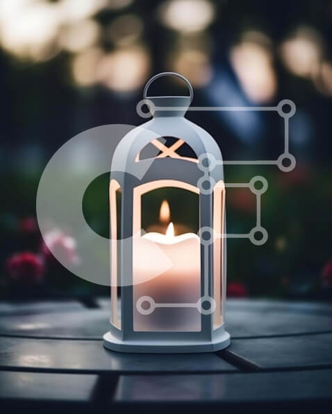 Intra Συλλεκτικό Ξύλινο Παζλ Plywood  4mm - Λευκό φανάρι με κερί σε τραπέζι εξωτερικού χώρου Σε Ξύλινο Κουτί - Διαστάσεις Puzzle: 10x10 cm – 25 κομμάτια