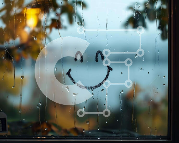 Intra Συλλεκτικό Ξύλινο Παζλ Plywood  4mm - Γελαστό πρόσωπο ζωγραφισμένο σε παράθυρο με σταγόνες βροχής Σε Ξύλινο Κουτί - Διαστάσεις: 10x10 cm – 25 κομμάτια