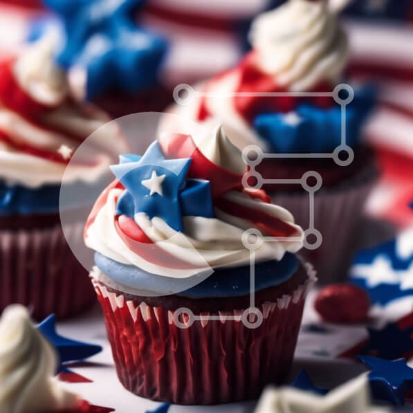 Σετ των 2 Intra Συλλεκτικό Ξύλινο Παζλ Plywood  4mm - Πατριωτικά cupcakes με κόκκινα, λευκά και μπλε διακοσμητικά Σε Ξύλινο Κουτί - Διαστάσεις: 10x10 cm – 25 κομμάτια