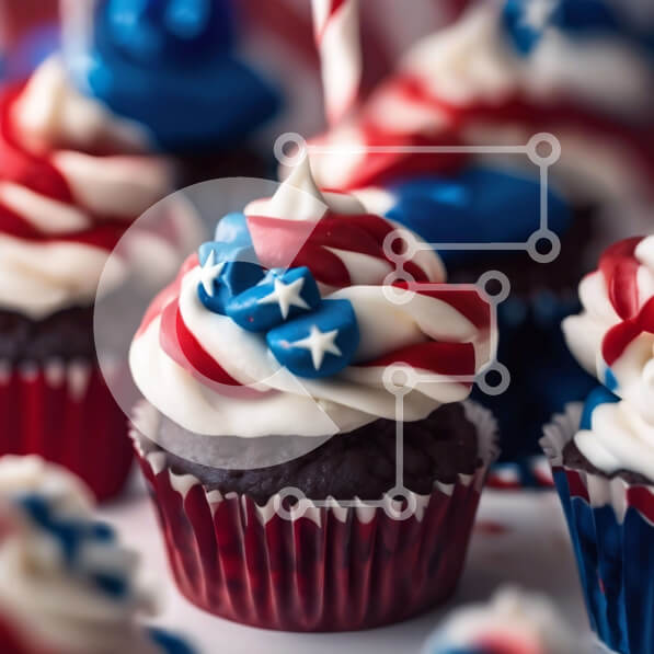 Intra Συλλεκτικό Ξύλινο Παζλ Plywood  4mm - Πατριωτικά Cupcakes για τη γιορτή της 4ης Ιουλίου Σε Ξύλινο Κουτί - Διαστάσεις: 10x10 cm – 25 κομμάτια