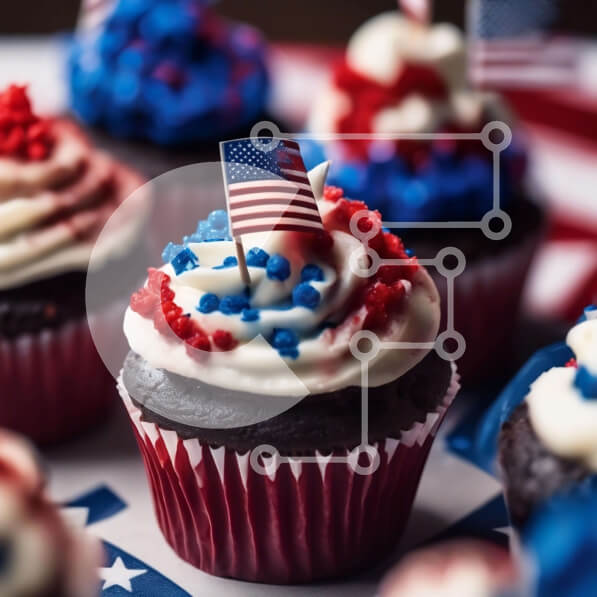 Σετ των 2 Intra Συλλεκτικό Ξύλινο Παζλ Plywood  4mm - Πατριωτικά cupcakes με αμερικανική σημαία Σε Ξύλινο Κουτί - Διαστάσεις: 10x10 cm – 25 κομμάτια