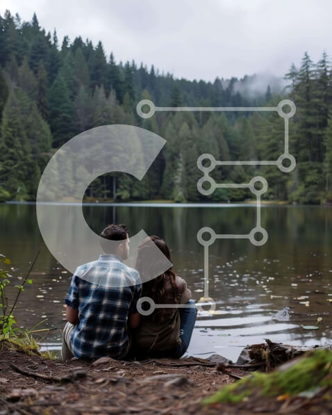 Intra Συλλεκτικό Ξύλινο Παζλ Plywood  4mm - Ζευγάρι δίπλα στη λίμνη με τα δέντρα Σε Ξύλινο Κουτί - Διαστάσεις: 10x10 cm – 25 κομμάτια