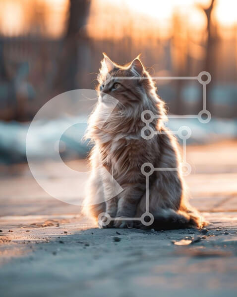 Σετ των 2 Intra Συλλεκτικό Ξύλινο Παζλ Plywood  4mm - Μακρυμάλλης γάτα που παρακολουθεί το ηλιοβασίλεμα Σε Ξύλινο Κουτί - Διαστάσεις: 10x10 cm – 25 κομμάτια