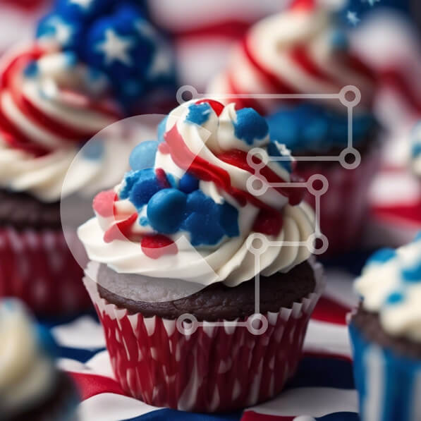 Σετ των 2 Intra Συλλεκτικό Ξύλινο Παζλ Plywood  4mm - Πατριωτικά cupcakes σε τραπεζομάντιλο αμερικανικής σημαίας Σε Ξύλινο Κουτί - Διαστάσεις: 10x10 cm – 25 κομμάτια