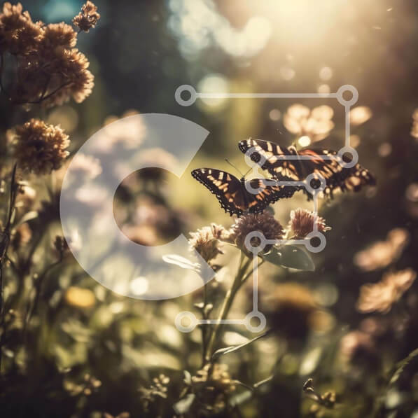 Intra Συλλεκτικό Ξύλινο Παζλ Plywood  4mm - Δύο πεταλούδες που στηρίζονται σε λουλούδια σε ένα χωράφι Σε Ξύλινο Κουτί - Διαστάσεις: 10x10 cm – 25 κομμάτια