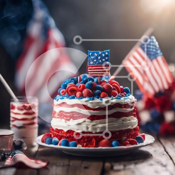 Σετ των 2 Intra Συλλεκτικό Ξύλινο Παζλ Plywood  4mm - Πατριωτική τούρτα και εορτασμός αμερικανικής σημαίας Σε Ξύλινο Κουτί - Διαστάσεις: 10x10 cm – 25 κομμάτια