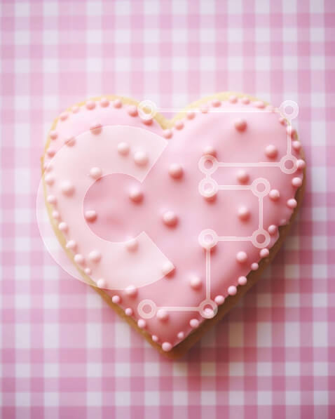 Σετ των 2 Intra Συλλεκτικό Ξύλινο Παζλ Plywood  4mm - Ροζ παγωμένο μπισκότο σε σχήμα καρδιάς σε πορτοκαλί και λευκό καρό τραπεζομάντιλο Σε Ξύλινο Κουτί - Διαστάσεις: 10x10 cm – 25 κομμάτια