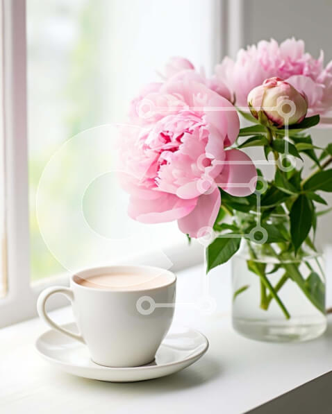 Intra Συλλεκτικό Ξύλινο Παζλ Plywood  4mm - Ήρεμη σκηνή: Φλιτζάνι καφέ και ροζ λουλούδια Σε Ξύλινο Κουτί - Διαστάσεις: 10x10 cm – 25 κομμάτια