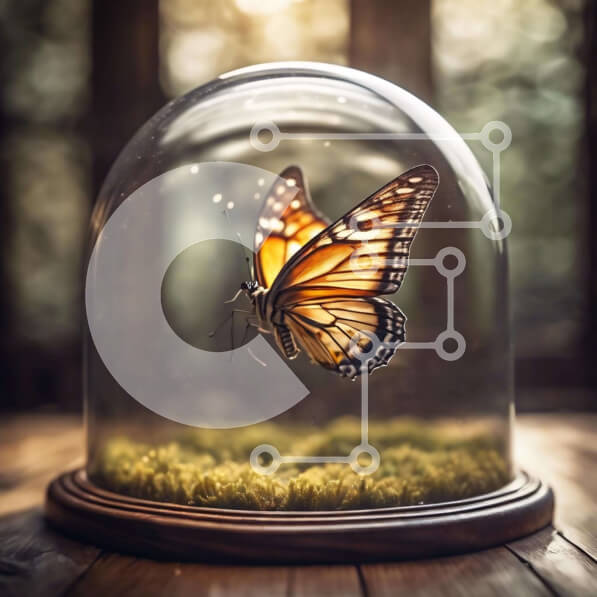 Intra Συλλεκτικό Ξύλινο Παζλ Plywood  4mm - Πεταλούδα κάτω από τον γυάλινο θόλο Σε Ξύλινο Κουτί - Διαστάσεις: 10x10 cm – 25 κομμάτια