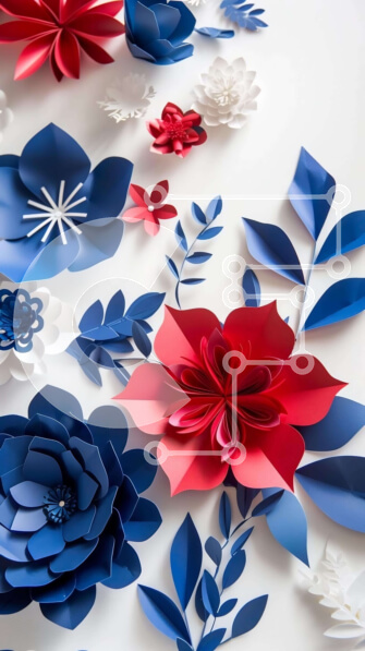 Intra Συλλεκτικό Ξύλινο Παζλ Plywood  4mm - Λουλούδια από χαρτί κόκκινο, λευκό και μπλε Σε Ξύλινο Κουτί - Διαστάσεις Puzzle: 10x10 cm – 25 κομμάτια