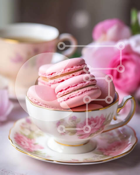 Σετ των 2 Intra Συλλεκτικό Ξύλινο Παζλ Plywood  4mm - Ροζ αμυγδαλωτά και τριαντάφυλλα στο τραπέζι με φλιτζάνια τσαγιού Σε Ξύλινο Κουτί - Διαστάσεις: 10x10 cm – 25 κομμάτια