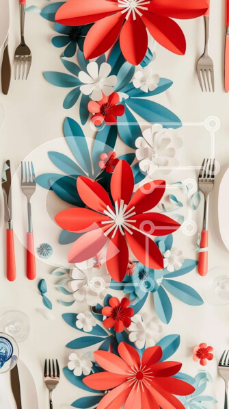 Intra Συλλεκτικό Ξύλινο Παζλ Plywood  4mm - Κομψή διακόσμηση τραπεζαρίας με χάρτινα λουλούδια και ασημικά Σε Ξύλινο Κουτί - Διαστάσεις: 10x10 cm – 25 κομμάτια