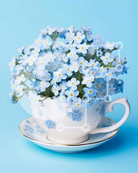 Intra Συλλεκτικό Ξύλινο Παζλ Plywood  4mm - Λευκό φλιτζάνι τσαγιού με μπλε λουλούδια Σε Ξύλινο Κουτί - Διαστάσεις: 10x10 cm – 25 κομμάτια